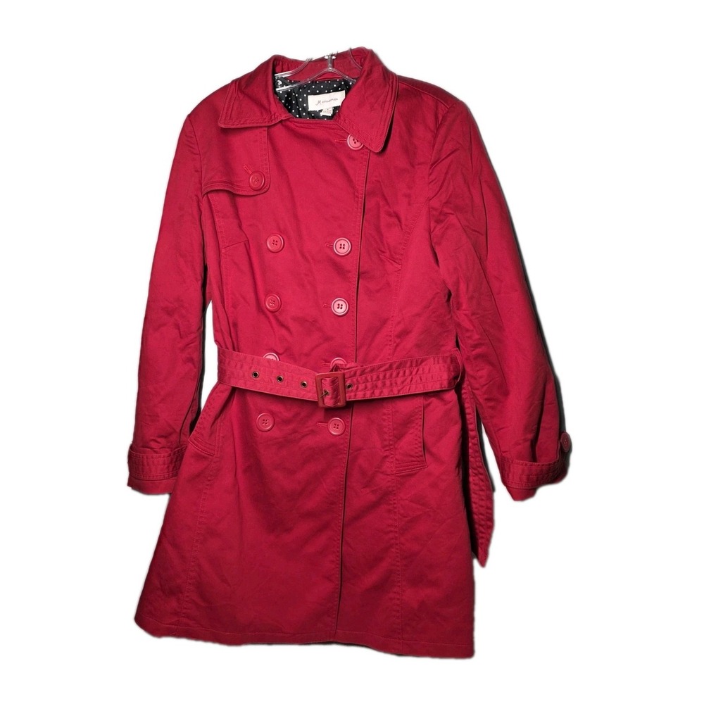 JM Collection Women's Size Small Red Double-Breasted Belted Trench Coat